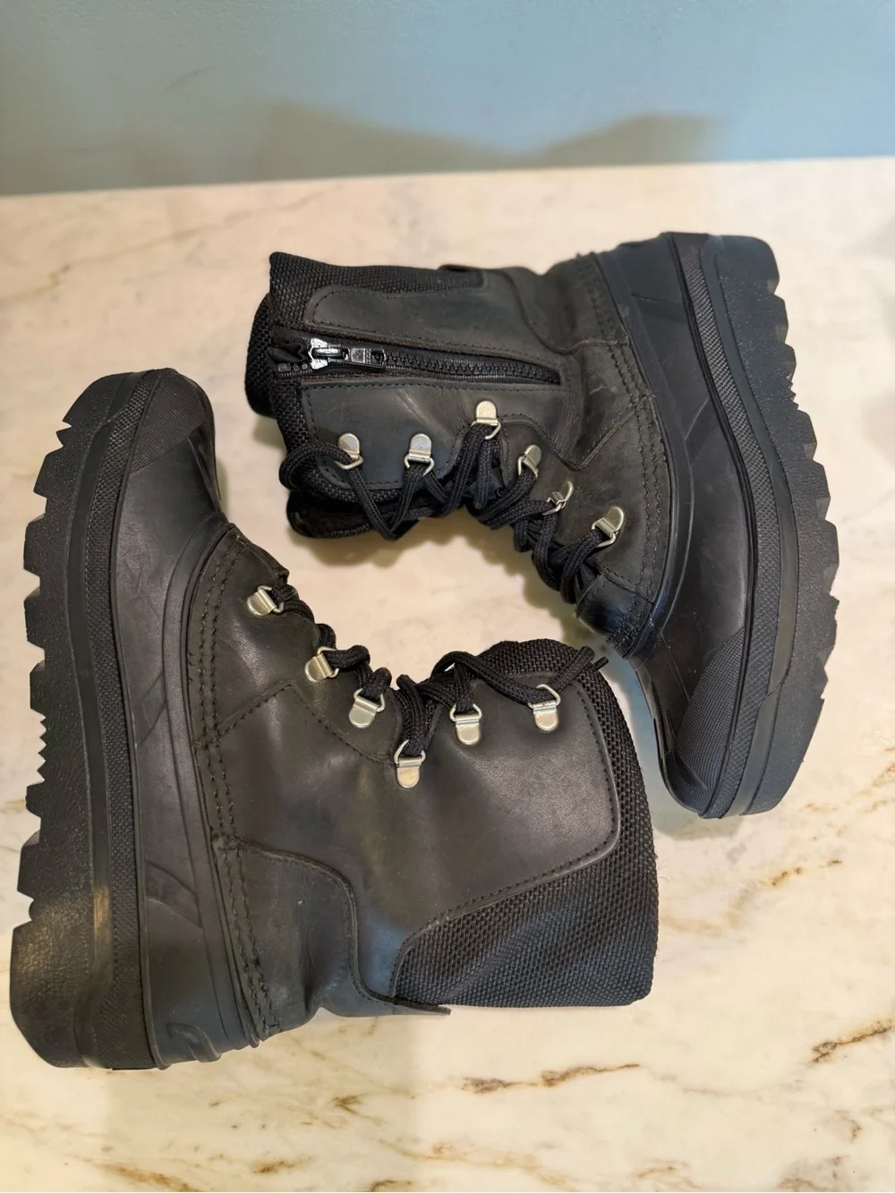 Sorel Kaufman Canada Black Waterproof Vintage Leather Rubber Black Boots, size 7